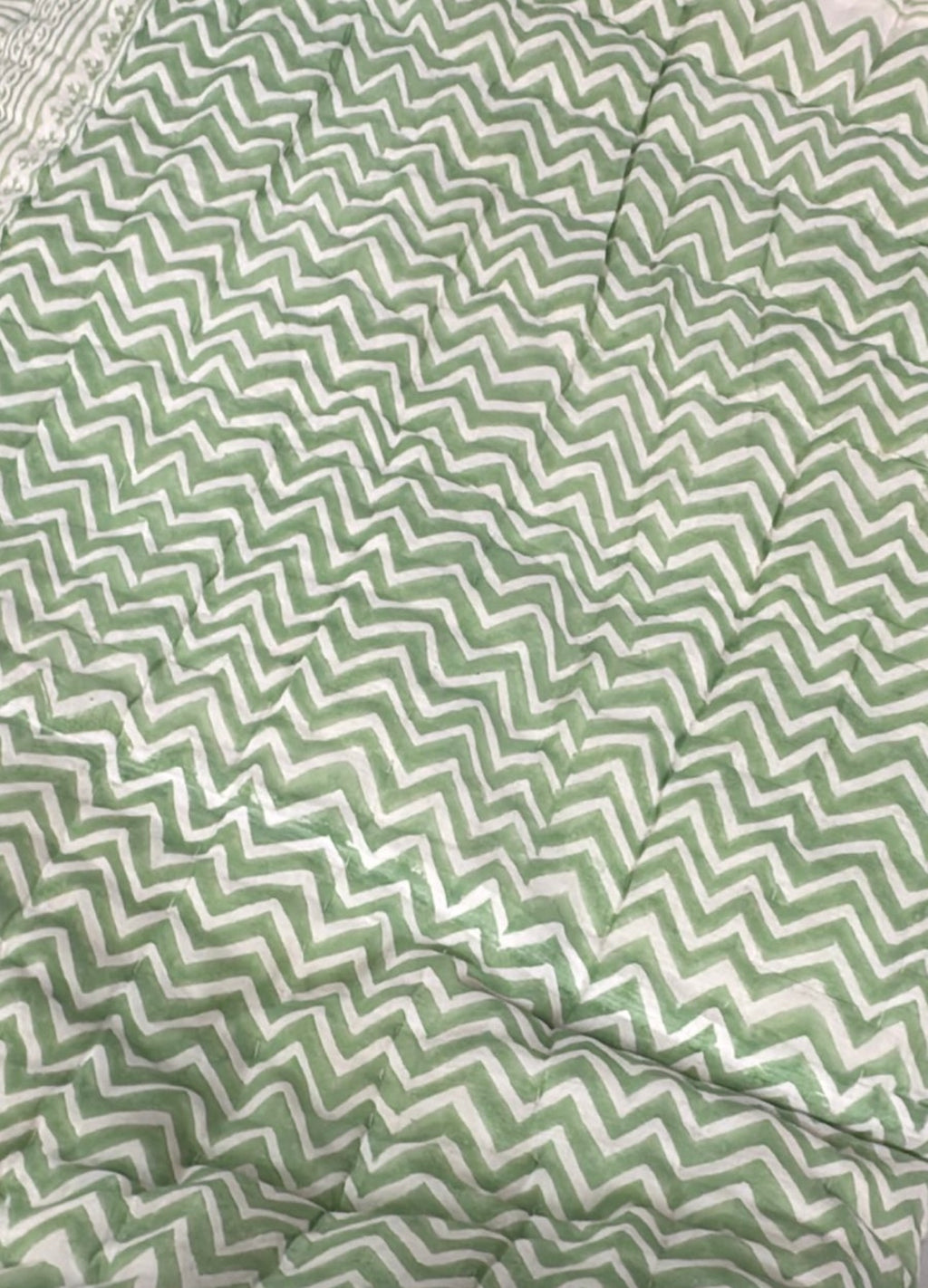 Jaipuri Razai Quilt — Leaf Green (King + Pillow Cases)
