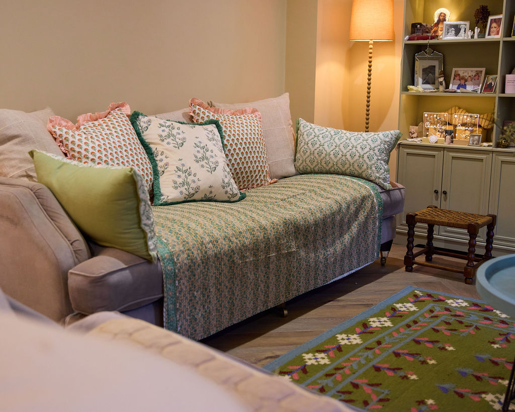 Handcrafted Kantha Throw — Greens