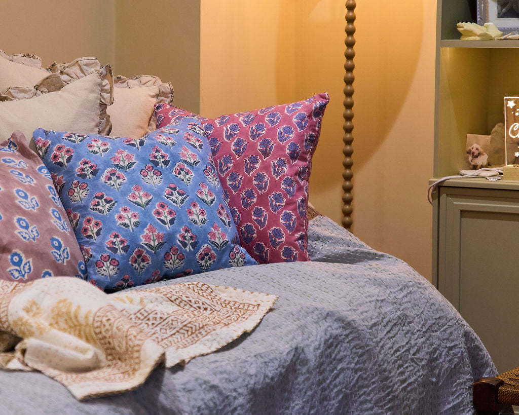 Cottage Core Cushion — Motif Blue Piped