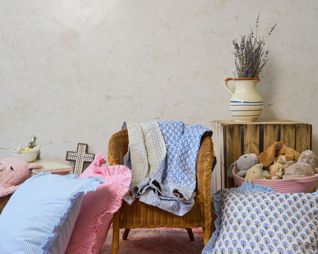 Handcrafted Kantha Throw — Blues