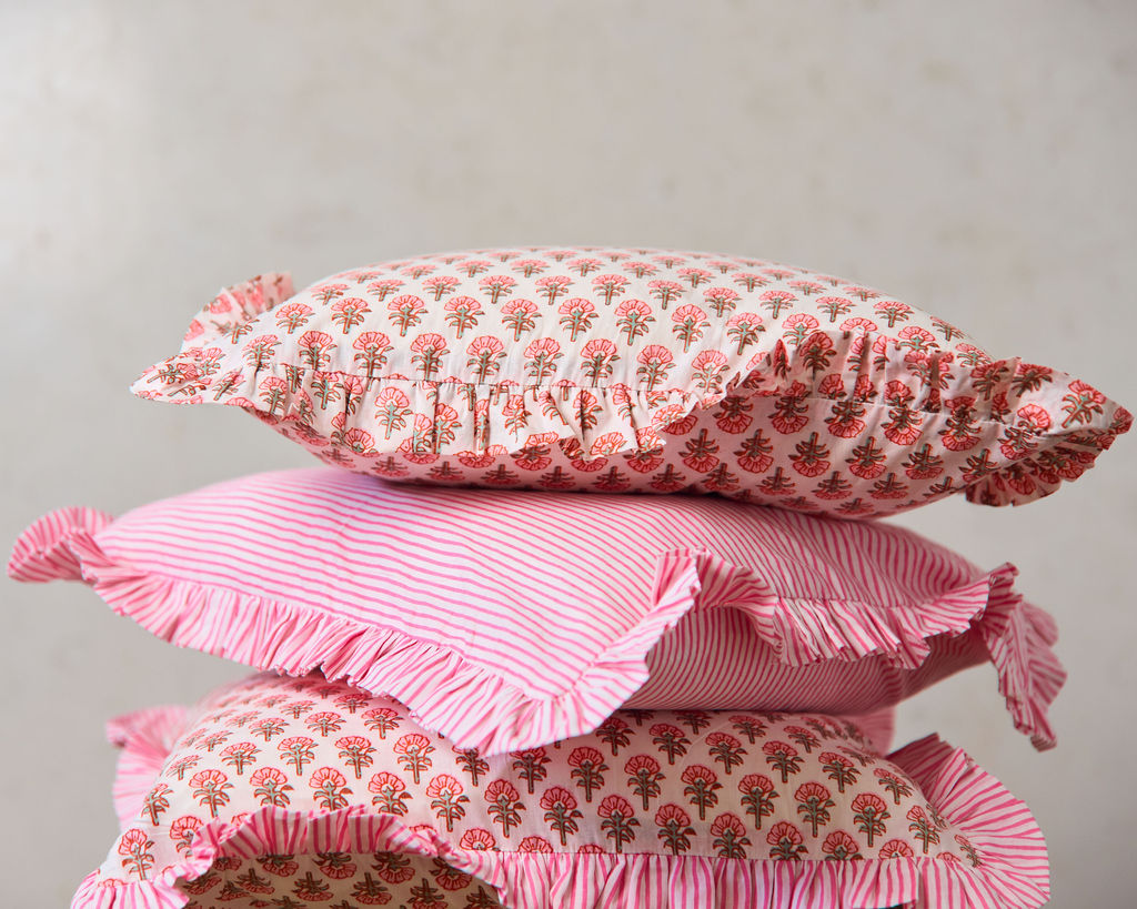 Spring 26 Cushion — Floral Pink Frill