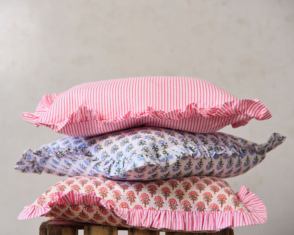 Spring 26 Cushion — Strip Pink Frill