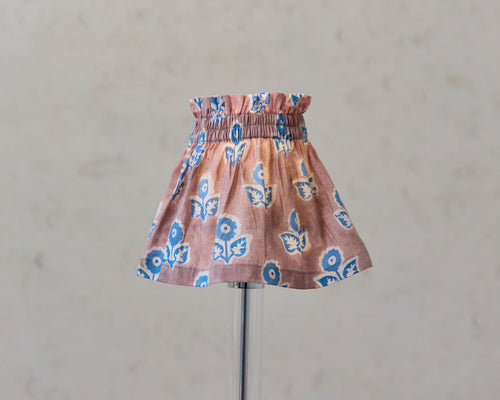 Cottage Light Dolly Cover — Motif Blue Piped Elasticated, size Very Small (10-18 cm top diameter (wall lights))