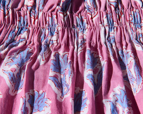Cottage Core Cushion — Dusty Pink/Blue Piped