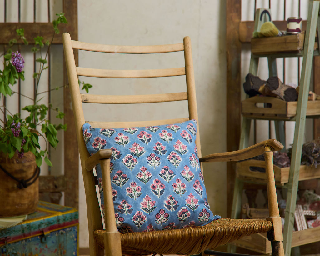 Cottage Core Cushion — Motif Blue Piped