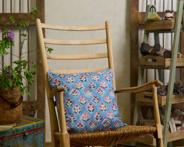 Cottage Core Cushion — Motif Blue Piped