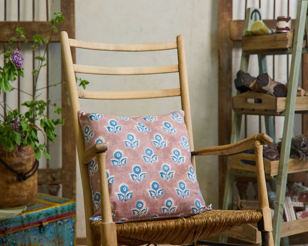 Cottage Core Cushion —Blue Motif/Piped
