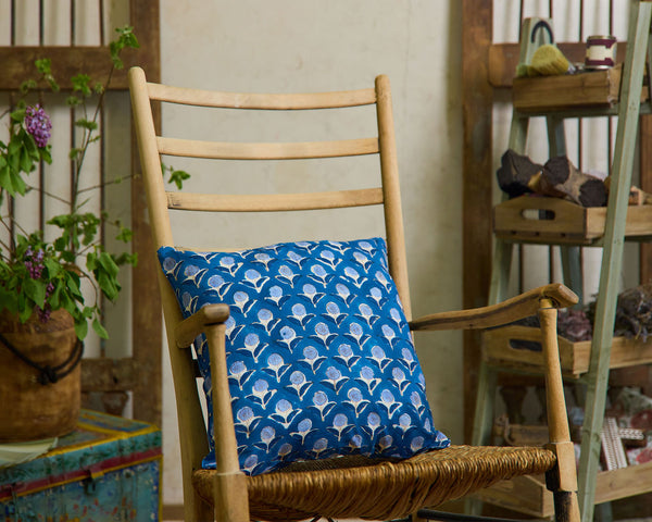 Cottage Core Cushion - Motif Indigo Piped