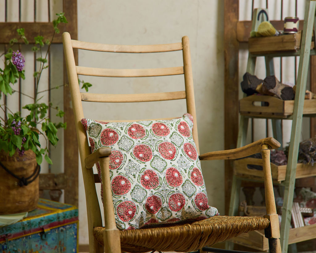 Cottage Core Cushion - Pattern Grey/Green Piped