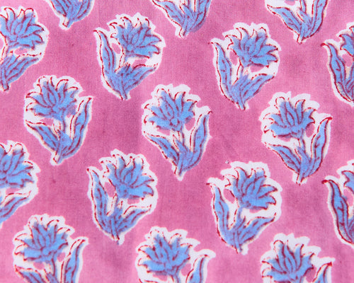 Cottage Core Cushion — Dusty Pink/Blue Piped