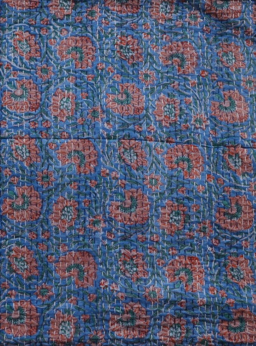 Handcrafted Kantha Throw — Blues and Reds