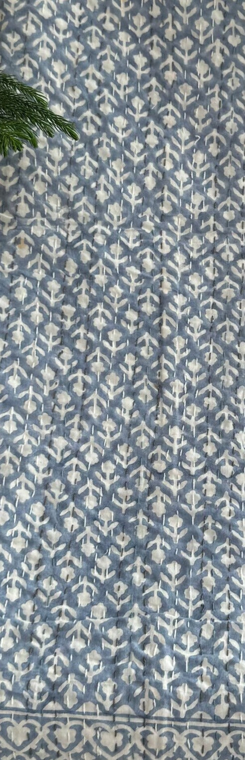 Handcrafted Kantha Throw — Blues