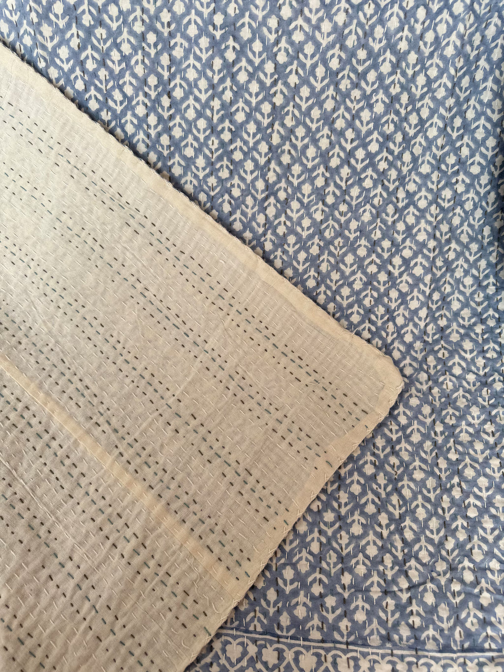 Handcrafted Kantha Throw — Blues