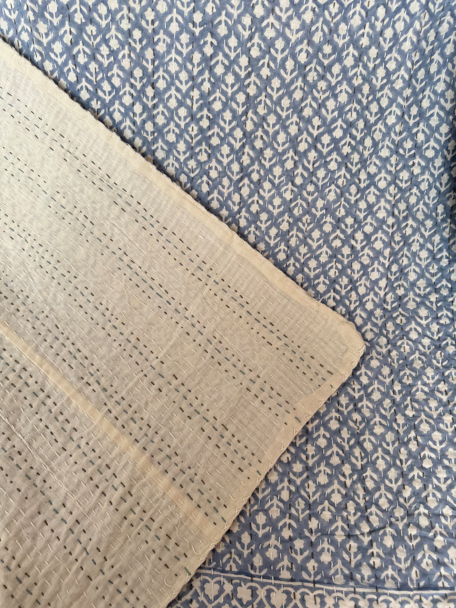 Handcrafted Kantha Throw — Blues