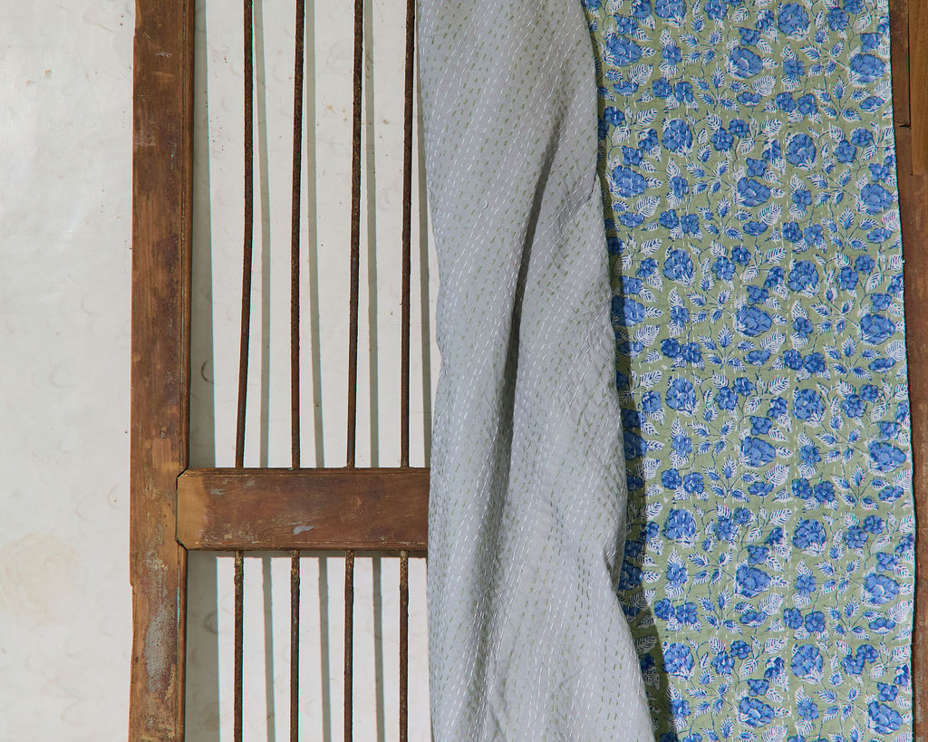 Handcrafted Kantha Throw — Brights, size 60 x 90 inches (152 x 229 cm)