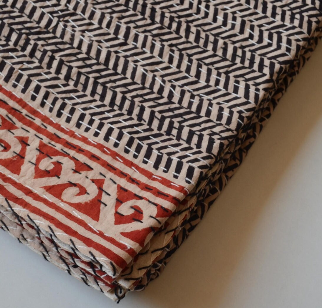 Handcrafted Kantha Throw - Blacks and Creams
