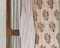 Handcrafted Kantha Throw — Cream and Carnations, size 60 x 90 inches (152 x 229 cm)
