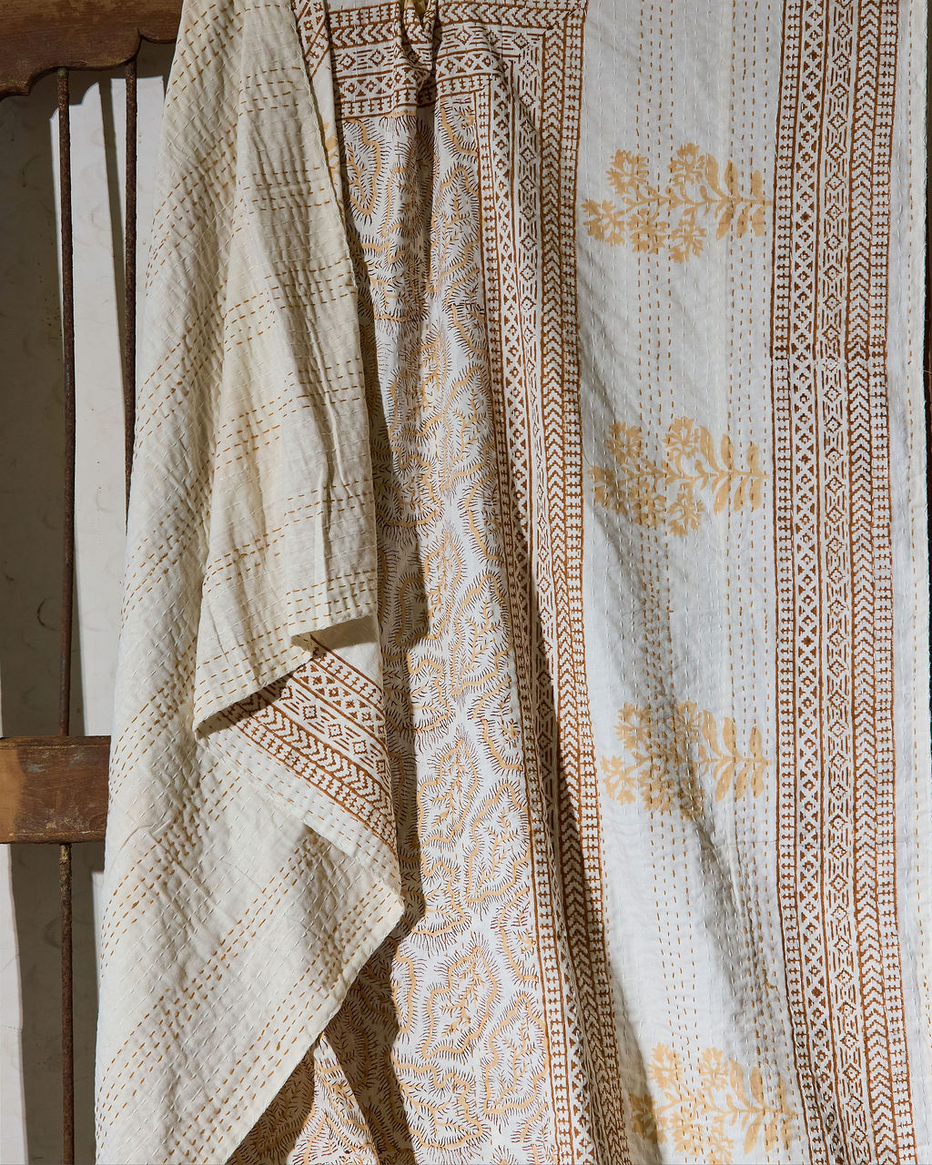 Handcrafted Kantha Throw — Creams, size 60 x 90 inches (152 x 229 cm)