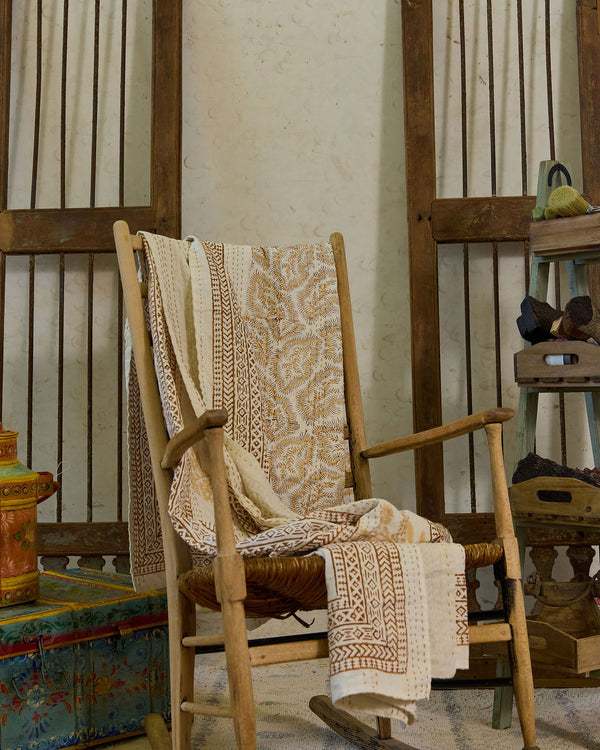Handcrafted Kantha Throw — Creams