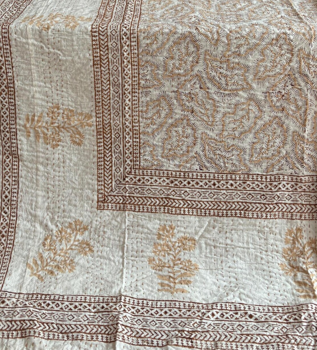 Handcrafted Kantha Throw — Creams
