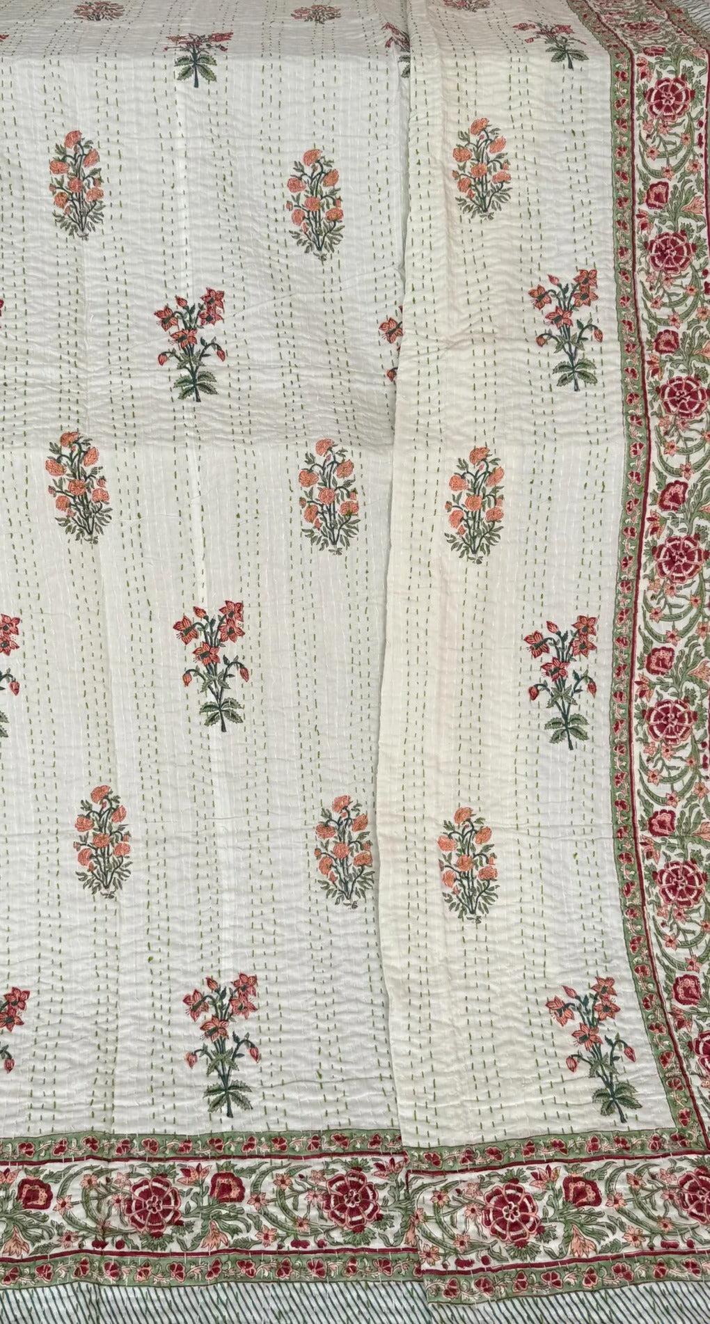 Handcrafted Kantha Throw — Florals Blue