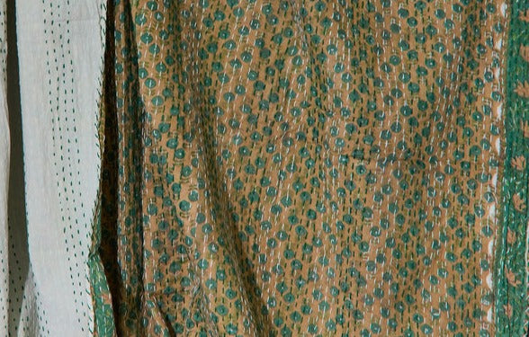 Handcrafted Kantha Throw — Greens