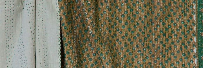 Handcrafted Kantha Throw — Greens