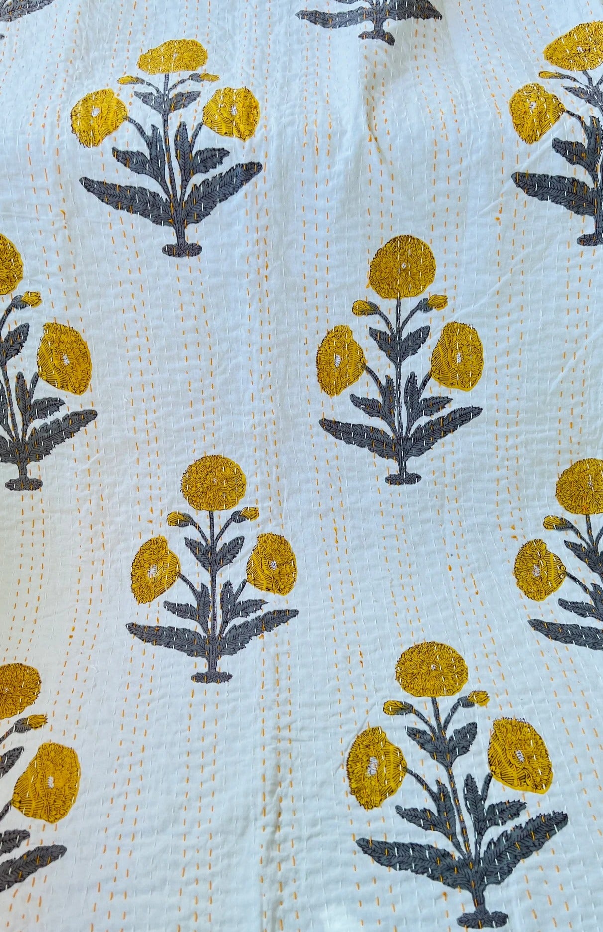 Handcrafted Kantha Throw - Marigold and Grey