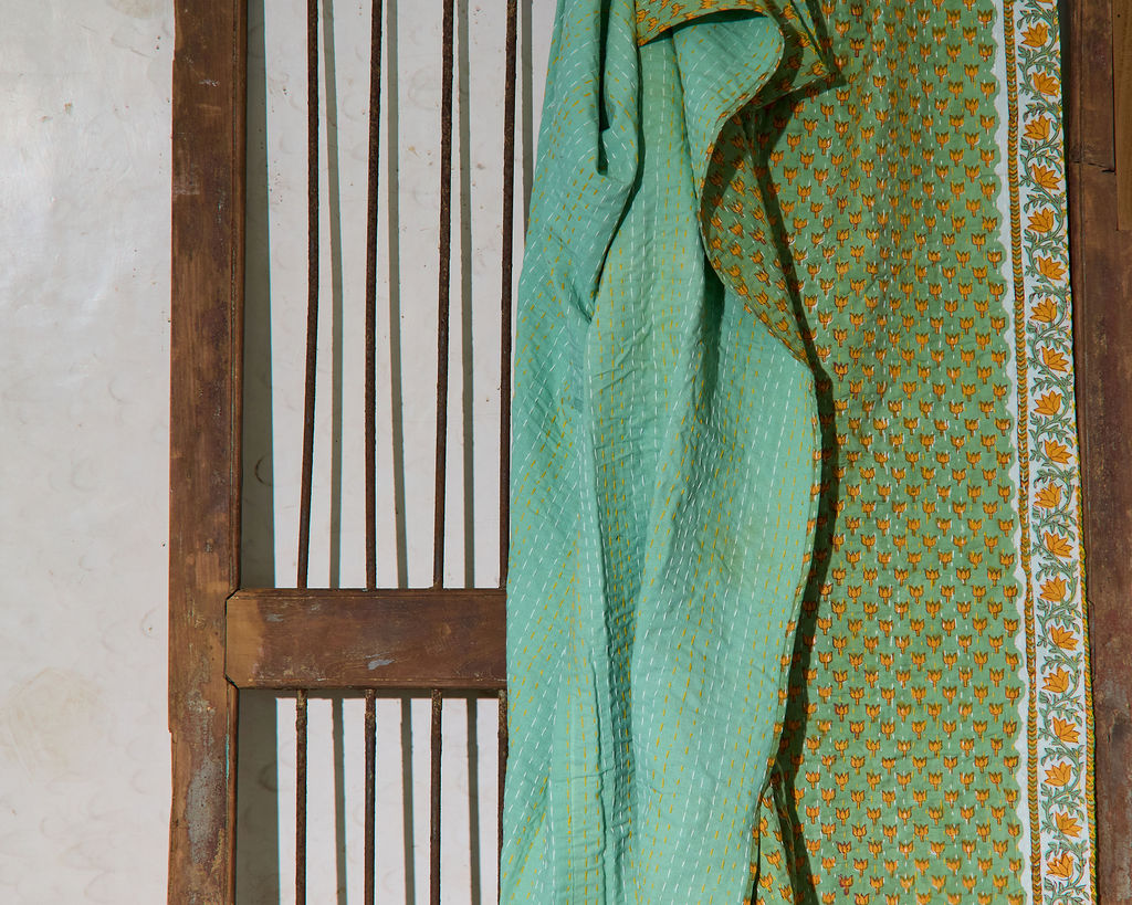 Handcrafted Kantha Throw — Multi Brights, size 60 x 90 inches (152 x 229 cm)