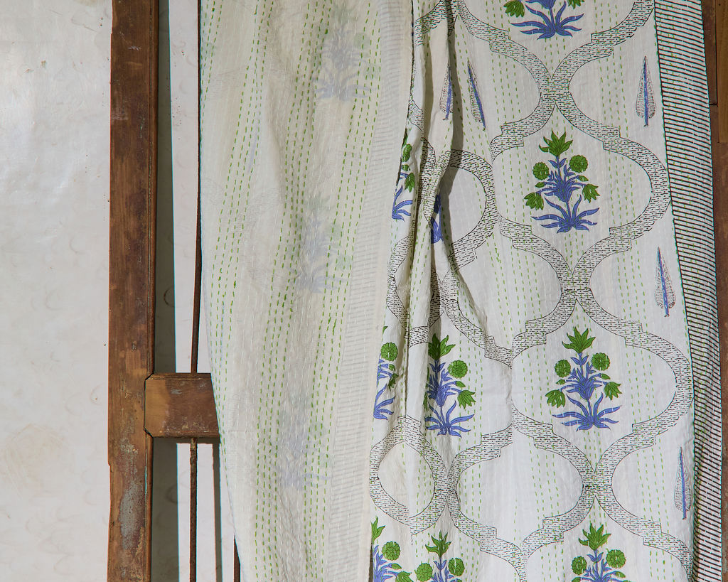 Handcrafted Kantha Throw — Multi Neutrals, size 60 x 90 inches (152 x 229 cm)