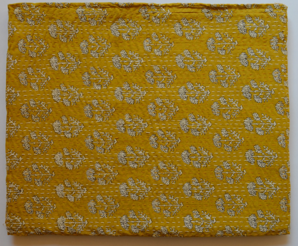 Handcrafted Kantha Throw — Mustard Repeat