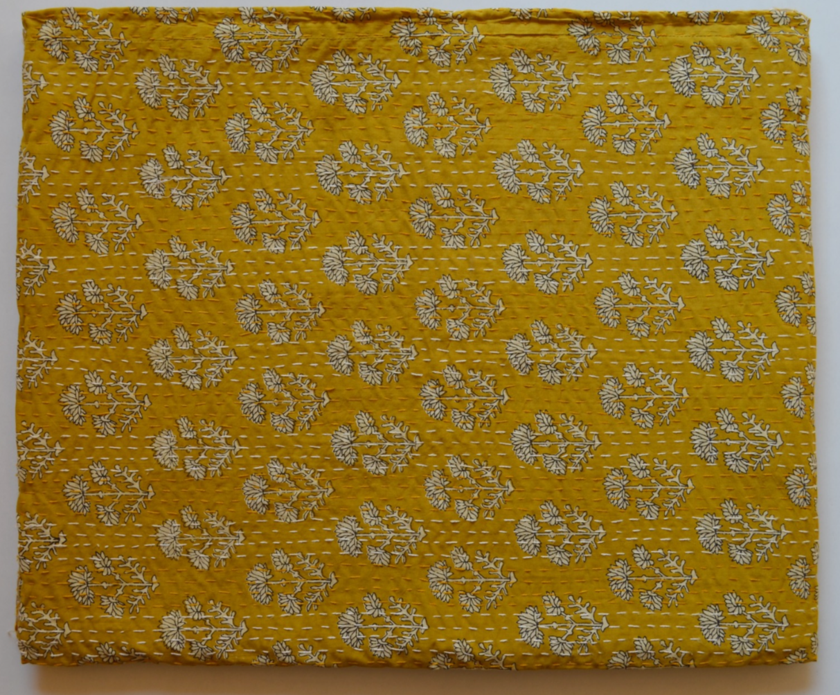 Handcrafted Kantha Throw — Mustard Repeat