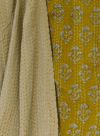 Handcrafted Kantha Throw — Mustard Repeat