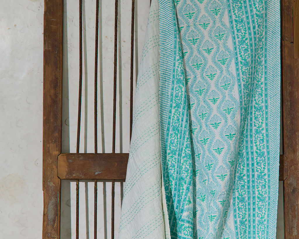 Handcrafted Kantha Throw — Paisley Brights, size 60 x 90 inches (152 x 229 cm)