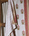 Handcrafted Kantha Throw — Paisley Cream and Pink, size 60 x 90 inches (152 x 229 cm)