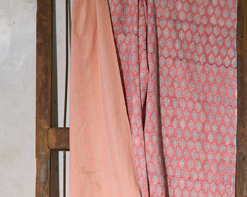 Handcrafted Kantha Throw — Paisley Pinks, size 60 x 90 inches (152 x 229 cm)