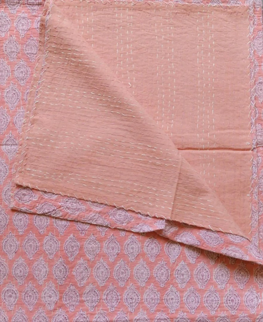 Handcrafted Kantha Throw — Paisley Pinks