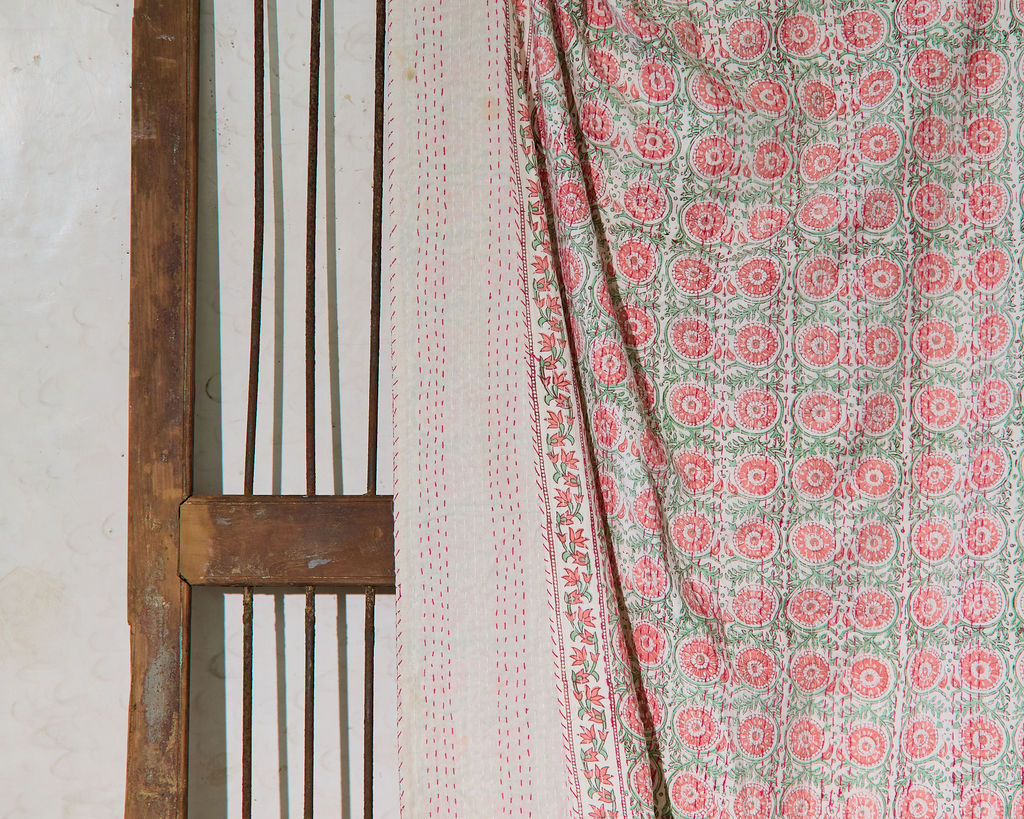 Handcrafted Kantha Throw — Pink Mix, size 60 x 90 inches (152 x 229 cm)