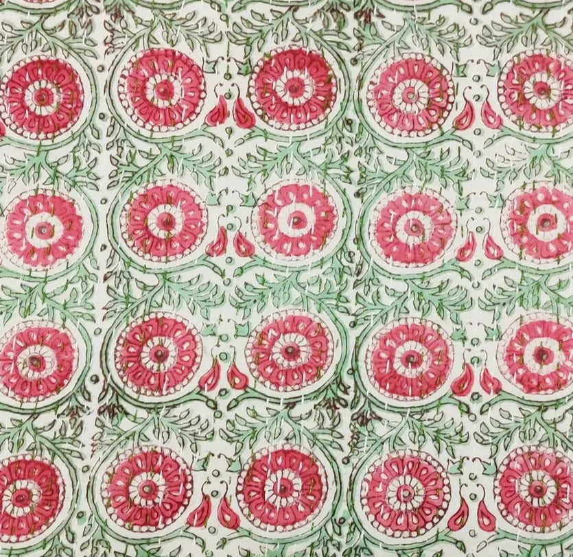 Handcrafted Kantha Throw — Pink Mix