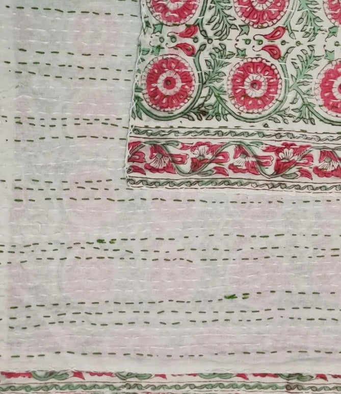 Handcrafted Kantha Throw — Pink Mix