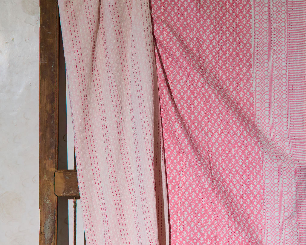 Handcrafted Kantha Throw — Pinks, size 60 x 90 inches (152 x 229 cm)
