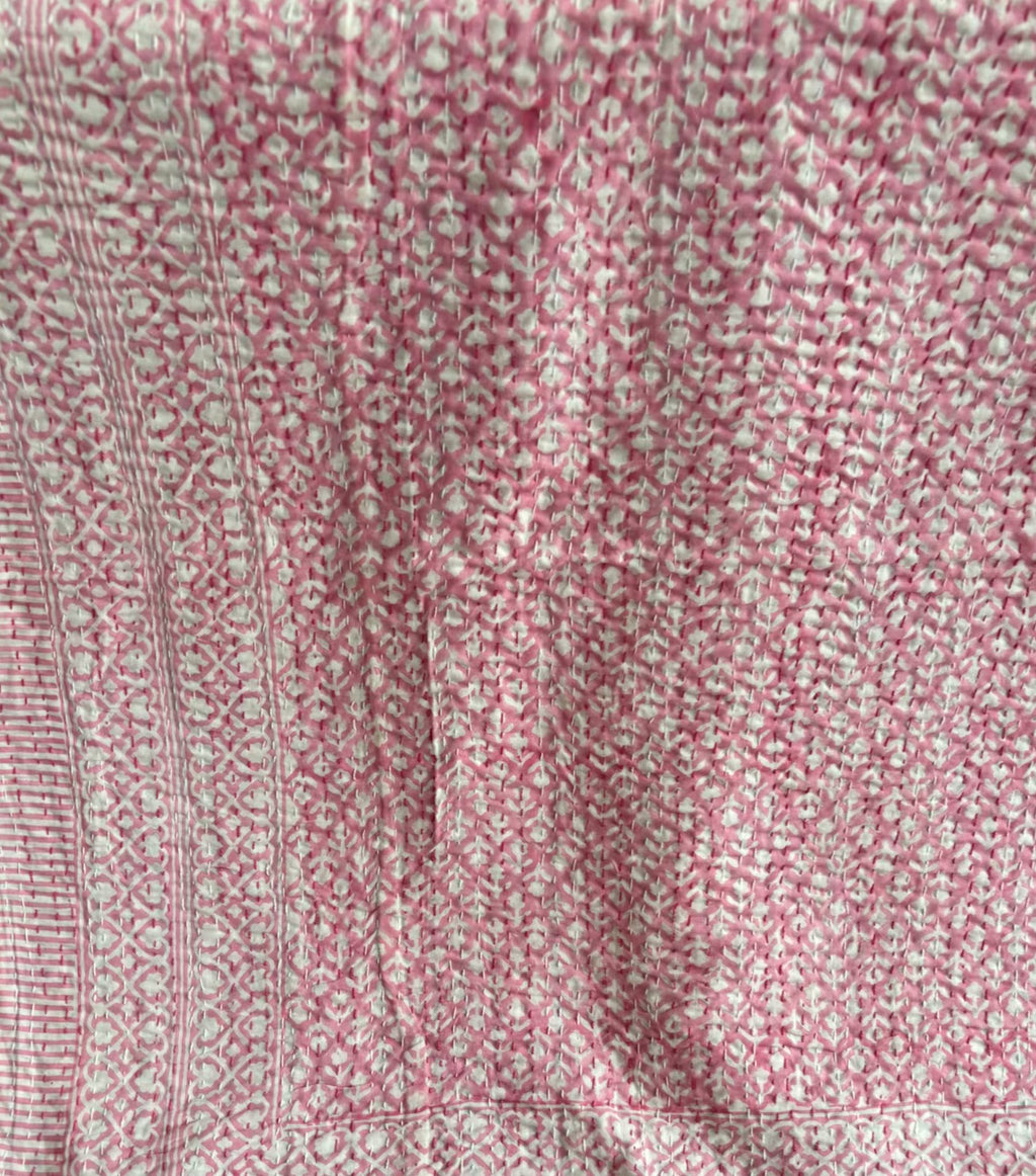 Handcrafted Kantha Throw — Pinks