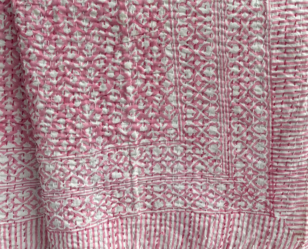 Handcrafted Kantha Throw — Pinks