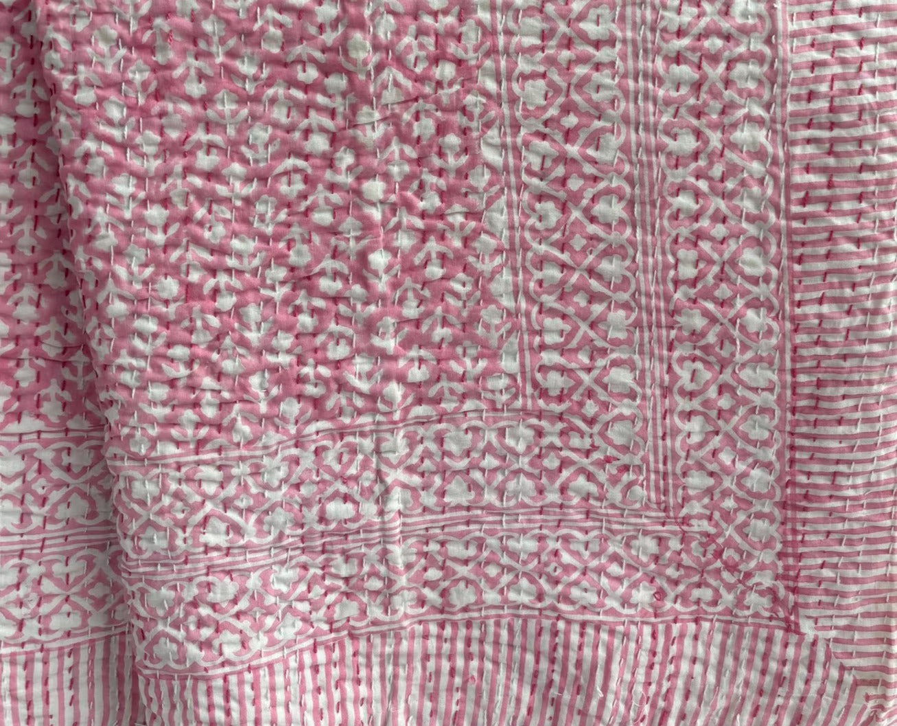 Handcrafted Kantha Throw — Pinks