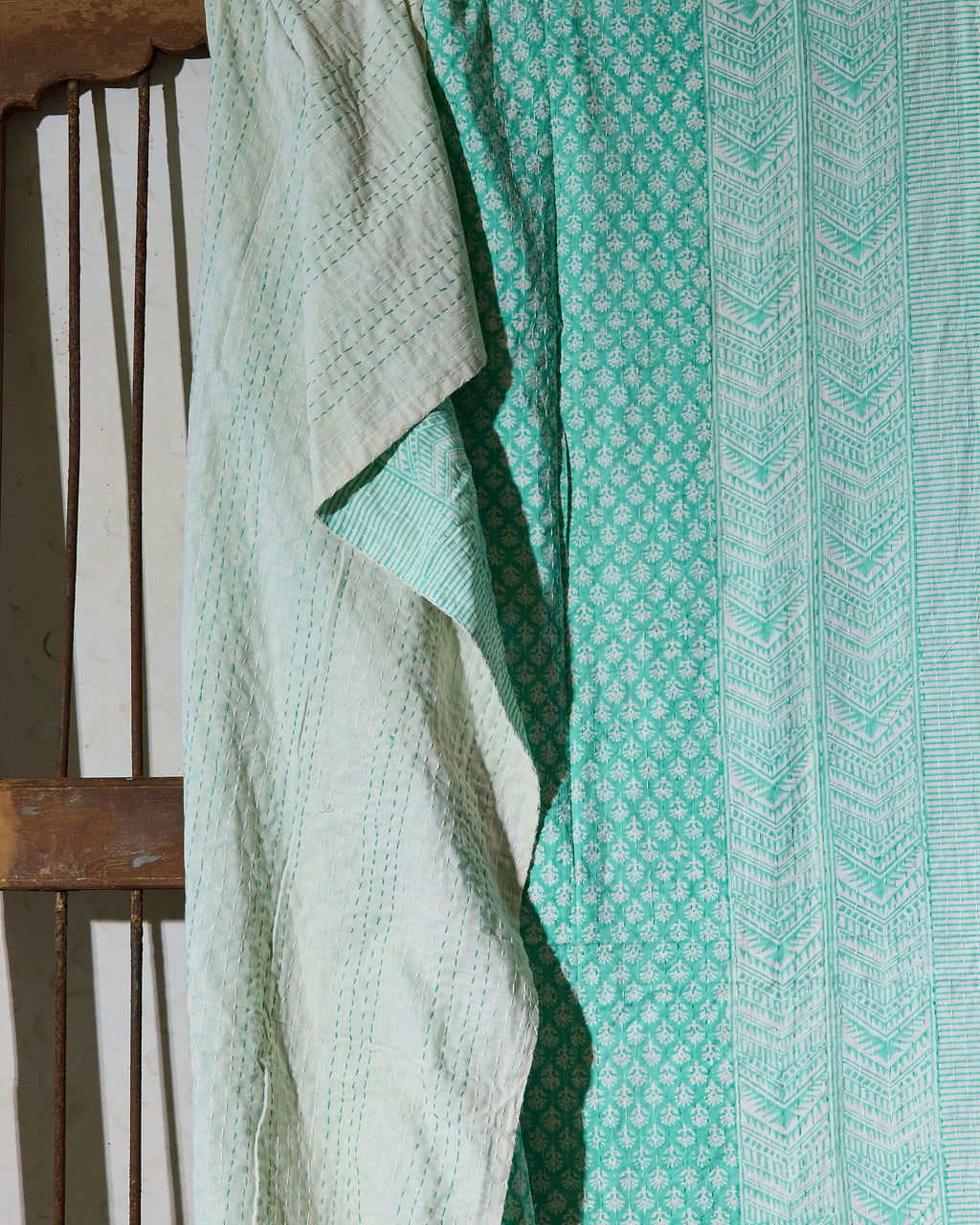 Handcrafted Kantha Throw — Turquoise, size 60 x 90 inches (152 x 229 cm)