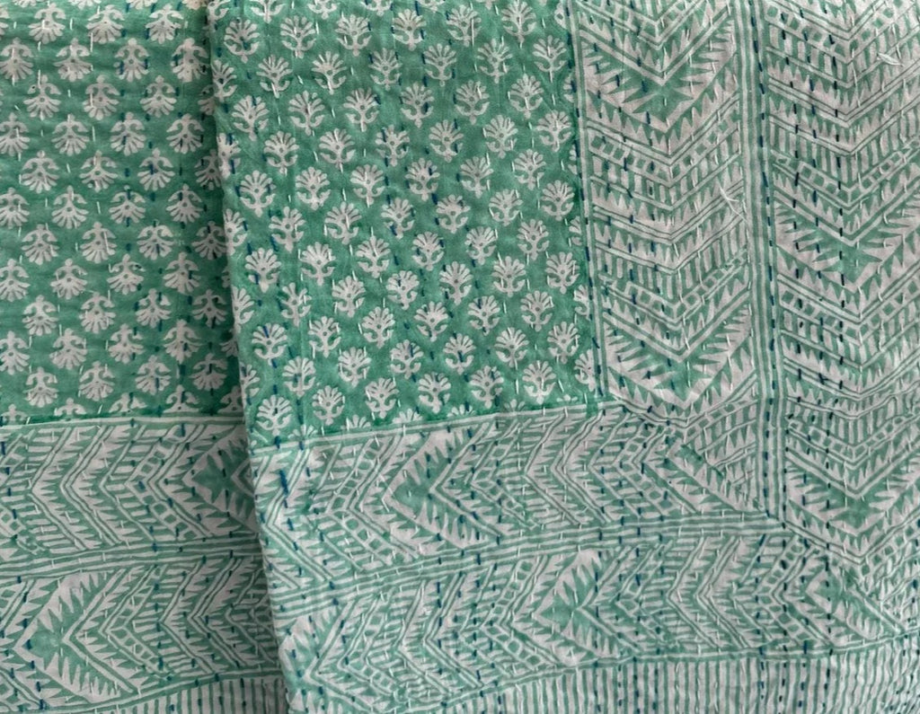 Handcrafted Kantha Throw — Turquoise
