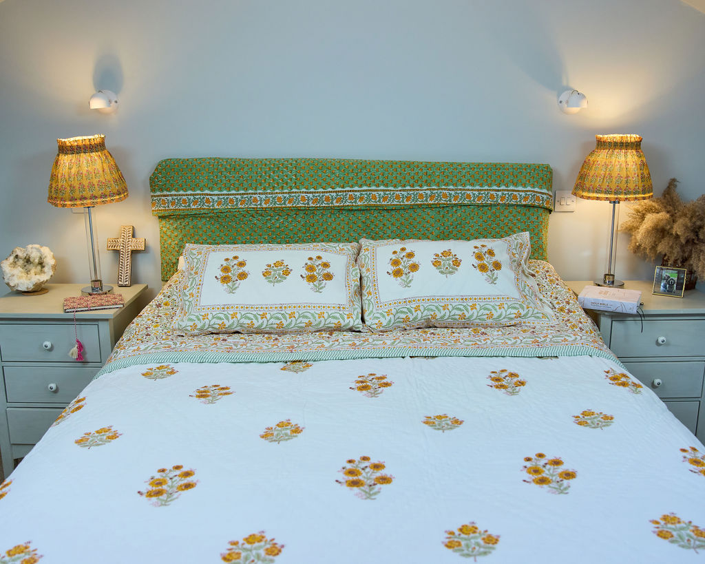 Cotton Razai Quilt — Floral Brown Green Yellow (King + Pillow Cases)