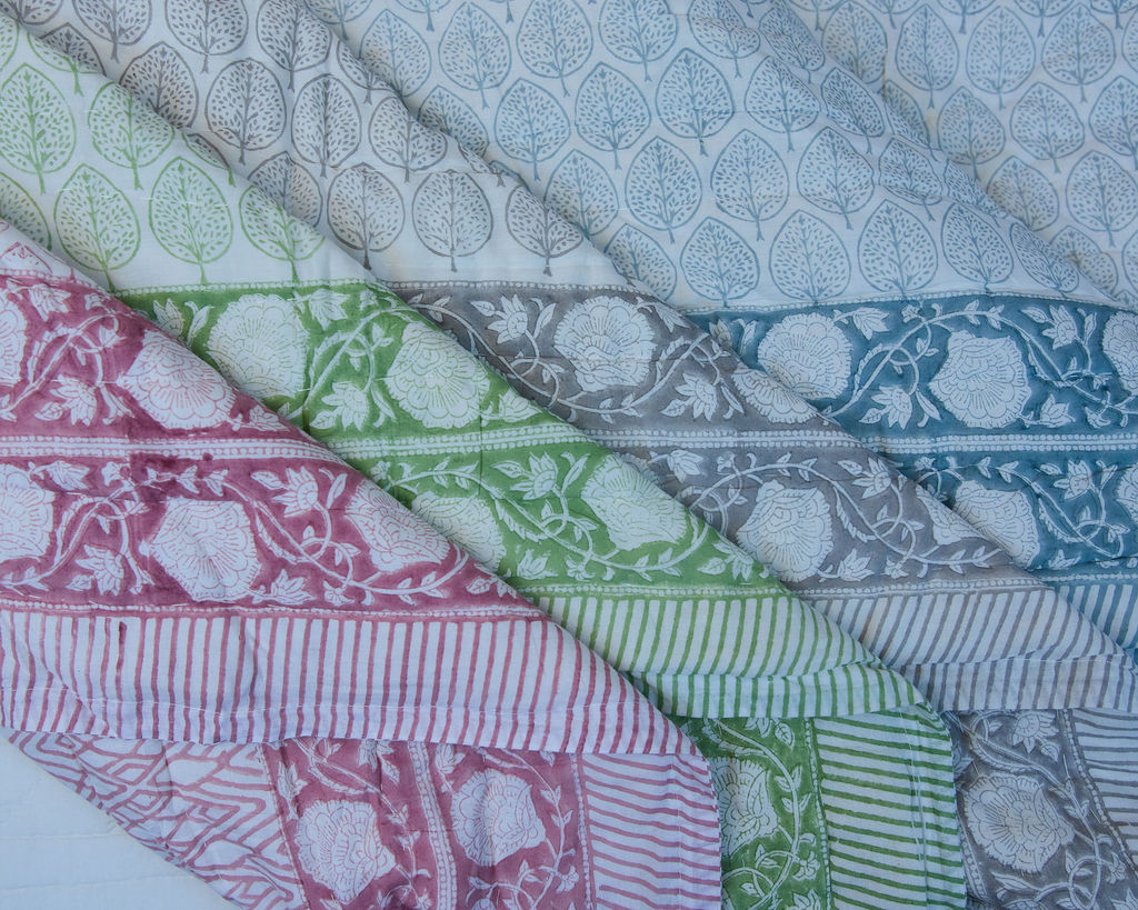 Jaipuri Razai Quilt - Leaf Grey (Single / Kids)