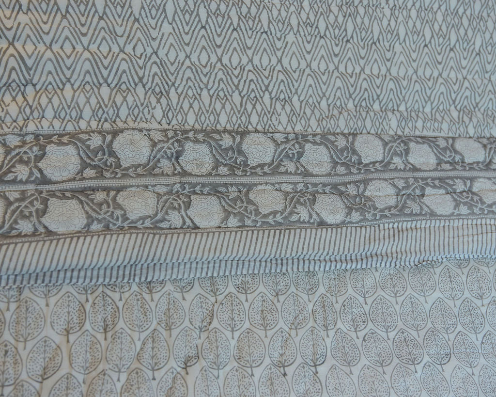 Jaipuri Razai Quilt - Leaf Grey (Single / Kids)