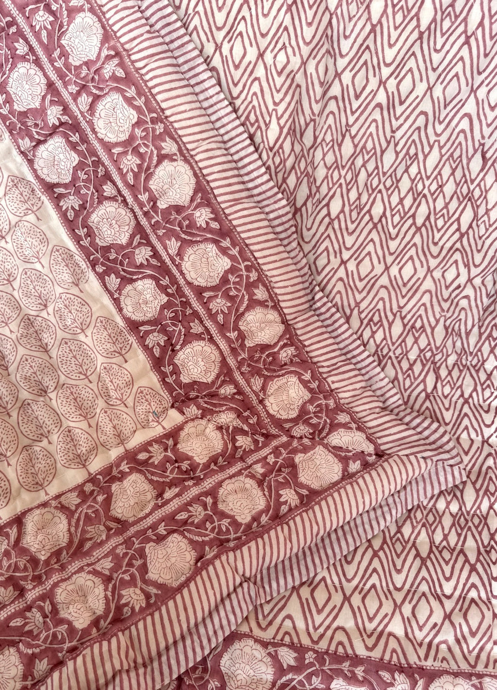 Jaipuri Razai Quilt — Leaf Dusty Pink (Single / Kids)
